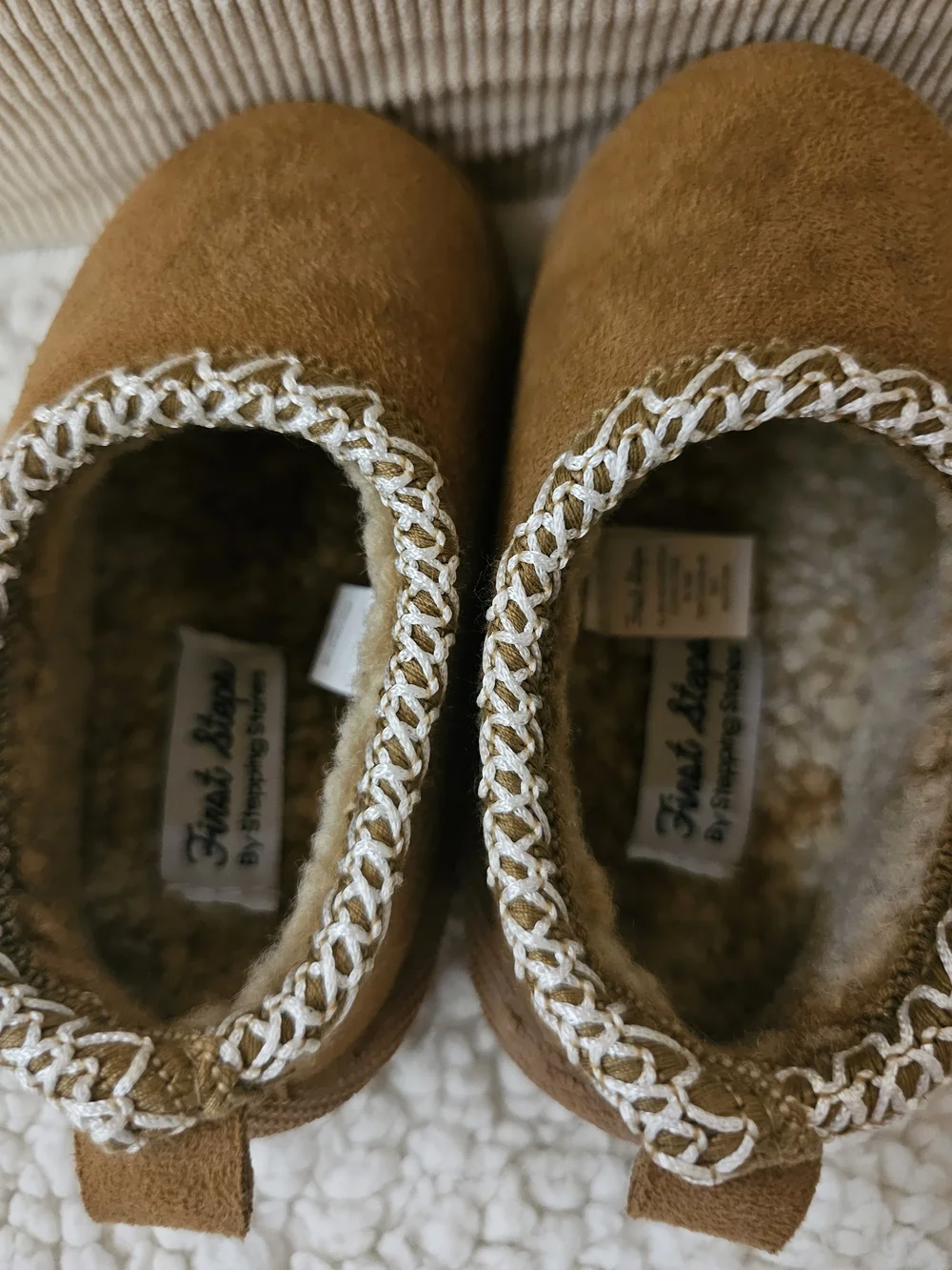 First Steps Kids Tan Slip-On Cozy Slippers
